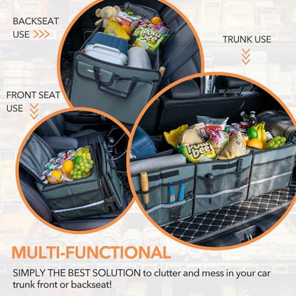 HEYTRIP Large Trunk Organizer With Built-in Leakproof Cooler Bag, 2 Tie-Down Straps, 4 Removable Dividers, Foldable Cover, Built with 2mm PE Board, Gray - color: Gray