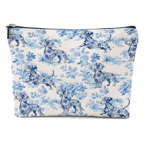 Chinoiserie Dachshund Makeup Bag, Dachshund Gifts Cosmetic Bags Portable Travel Toiletry Organizer Bag Makeup Pouch, Sister Birthday Christmas Weiner Dog Gifts for Women Mom Friend - color: Multicolor 0747