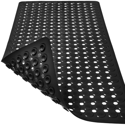 TEESHLY Bath Mat for Tub & Shower, Non Slip Soft Bathmat with Suction Cups & Drain Holes, Machine Washable Bathtub Floor Liner Mats for Bathroom, 35x16 Inch, Black - color: Black (Opaque)
