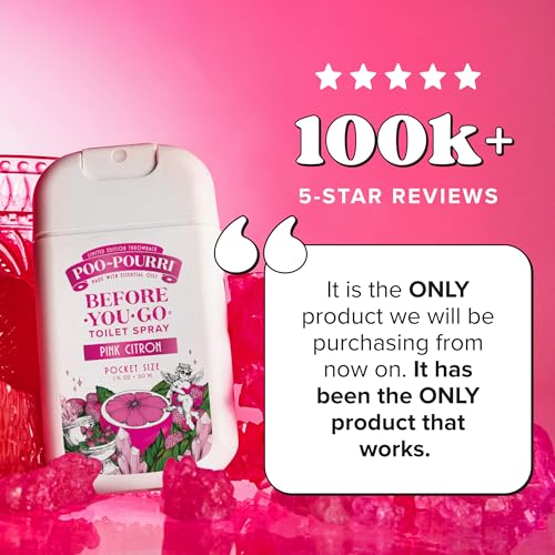 Poo-Pourri Before-You-Go Pocket Toilet Spray, Travel Essentials, Pink Citron, 1 Fl Oz, Up to 50 Uses, On-The-Go Bathroom Odor Deodorizer with Essential Oils, TSA Approved Size - size: 1 Ounce (Pack of 1), style: Pink Citron