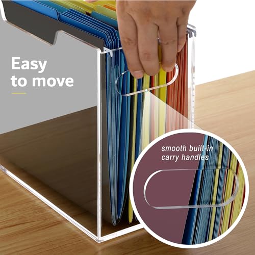 DINGHUO Acrylic File Folder Organizer, Hanging File Organizer Box, File Holder with Handles for Letter Size, Clear File Box Desktop Folder Storage for Office Home Work -1 Pack - size: Letter
