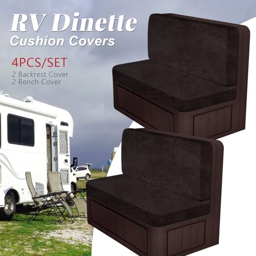ANARACHON Leather Look RV Dinette Cushion Covers, Stretch Camper Cushion Slipcovers for Travel Trailer Couch RV Booth Seat(2 Backrest Cover & 2 Bench Cover,07 Chocolate) - color: Chocolate Brown, size: 2 Sets