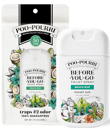 Poo-Pourri Before-You-Go Pocket Toilet Spray, Travel Essentials, Beach Bum, 1 Fl Oz, Up to 50 Uses, On-The-Go Bathroom Odor Deodorizer with Essential Oils, TSA Approved Size, Coconut Orchid Scent - size: 1 Fl Oz (Pack of 1)