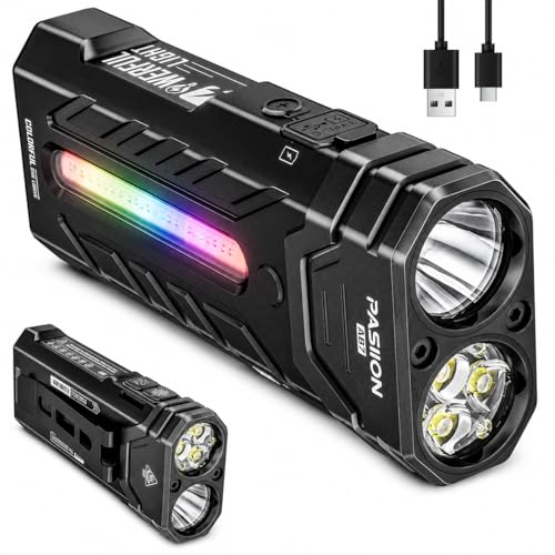EDC Rechargeable Flashlight 3250 Lumens with RGB Light,55 Modes Multifunctional Flat Flashlight with Floodlight,Spotlight and Magnetic Base,Waterproof USB C Flashlight for Camping,Home,Emergencies - size: Large
