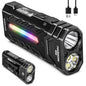 EDC Rechargeable Flashlight 3250 Lumens with RGB Light,55 Modes Multifunctional Flat Flashlight with Floodlight,Spotlight and Magnetic Base,Waterproof USB C Flashlight for Camping,Home,Emergencies - size: Large