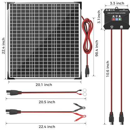 Voltset 50W 24V Solar Panel Kit, Solar Battery Maintainer with MPPT Charge Controller Adjustable Bracket, Solar Battery Charger for RV Car Boat Tractor and Camping - size: 50W-24V