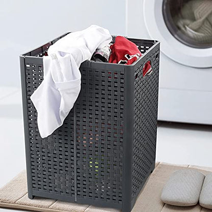 Kekow 1-Pack 42 L Plastic Collapsible Laundry Basket, Gray | Folding Laundry Hamper
