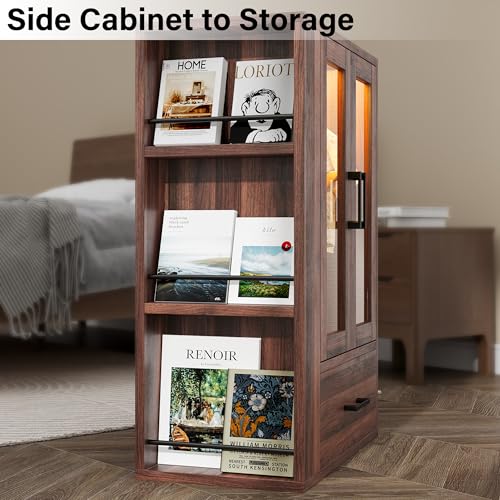 kepptory Pet Wardrobe Closet with LED Light, Side Storage Shelves & Drawer, Walnut Pet Clothes Organizer Cabinet with Hanging Rod, Multi-Functional Pet Closet for Dogs & Cats Clothing, Toys | Walnut Pet Clothes Organizer Cabinet with Hanging Rod, Multi-Fu