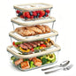 4 Pack Glass Meal Prep Containers with Glass Lids, Plastic-Free Glass Food Storage Containers, Multi-Size Glass Food Prep Containers for Lunch, Leftovers, Microwave, Freezer (12, 21, 35, 50 oz) - size: Multi-Size