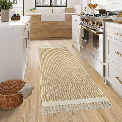 Lahome Belle Boho Bathroom Runner Rug, 2x6 Laundry Room Lightweight Entry Runner Woven Cotton Throw Carpet with Tassels, Farmhouse Non Shedding Washable Rugs Low Pile for Kitchen Hallway, Khaki - color: Khaki, size: 2' x 6' (Runner)