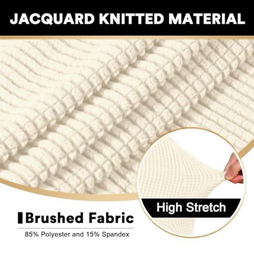 PrinceDeco 3 Piece Sofa Slipcovers for T Cushion Couch Cover T Shaped 3 Cushion Couch Sofa Seat Cover with Elastic Bottom Pets Friendly Jacquard Small Checked,Natural - color: Natural, size: 3 Cushion Sofa