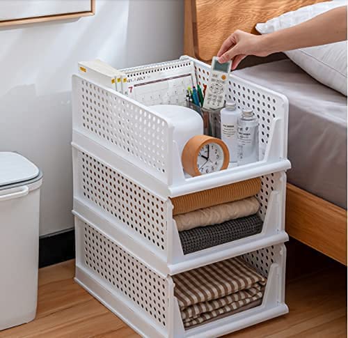 yazi Stackable Storage Bins,8 Pack Foldable Plastic Wardrobe Clothes Organizer Drawer Shelf Storage Basket Container Plastic Drawer Organizer Shelf Baskets Folding Containers Bins Cubes - size: 8L