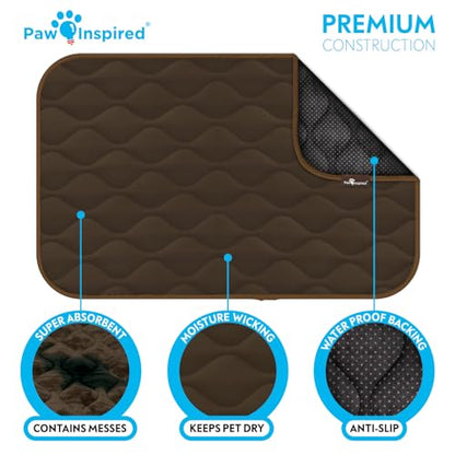 Paw Inspired Washable Padded Crate Mats for Dogs | 35” x 22” Pad, Fits 36-inch Kennels | Leakproof, Waterproof Bottom, Plush Pet Beds (Dark Brown) - color: Dark Brown, size: 36 Inch