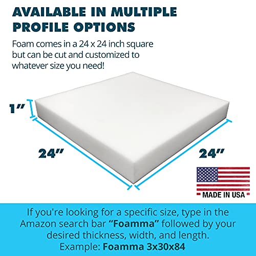 Foamma High Density Upholstery Foam, 1" x 24" x 24" 7-Pack - Couch Cushion Foam Replacement Pad, High Density Pad for Seats, Pillows, Chairs, and Craft Projects - color: High Density, size: 1" x 24" x 24", style: 7 Pack