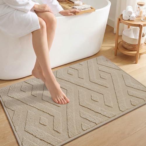 Non-Slip Bath Mat with Rubber Backing, Washable Thin Bath Mats for Bathroom Floor, Absorbent Bathroom Rugs, Quick Dry, Fits Under Door Brown 20x32 - color: Brown-b, size: 20'' x 32''
