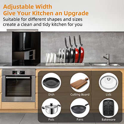ROOHUA Pot Rack - Expandable Pot & Pan Organizer for Cabinet, 10 Adjustable Compartments (Apricot, 10) - color: Apricot