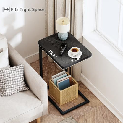 QEEIG C Table Side Table Set of 2 Living Room Sets C Shaped Couch Tray End Tables Modern, Black (017-30B) - color: Black, size: 11.8"W x 15.7"D x 25.6"H (2P)