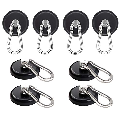 Ant Mag Magnetic Hooks 140LBS Heavy Duty Neodymium Magnet with Swiveling Carabiner Magnet Snap Hook for Indoor/Outdoor Hanging Bag Kitchen Garage Magnet Type Cruise Ship Magnetic Hook (8 Pack Black) - color: Black, size: Large Package 8PCS
