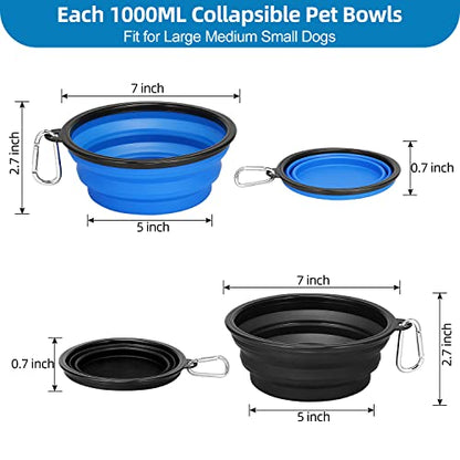 Kytely Large Collapsible Dog Bowls 2 Pack, 34oz Foldable Dog Travel Bowl, Portable Pet Water Food Bowl with Clasp, Pet Cat Feeding Cup Dish for Traveling, Walking, Hiking (Black+Blue) - color: Blue & Black