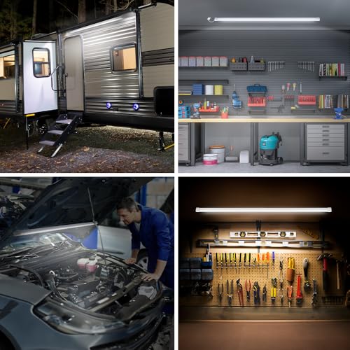 Feit Electric 4ft Rechargeable LED Shop Light, 7.5W, Motion Sensor, Magnetic & Flush Mount, 4000K Cool White, 1000 Lumens, No-Humming Utility Light for Garage & Workshop, SHOP4/840/100/MOTBAT - size: 4FT., style: 100 Watt-Hours