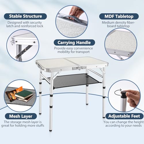 YihuiKo Folding Picnic Table, Small Camping Table with Adjustable Heights, Portable Lightweight Aluminum Side Table for Office, Beach, Garden, Travel - size: 23.6" x 15.8" x 24"