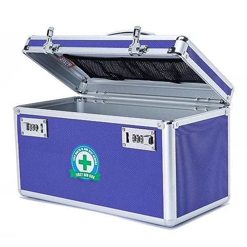 Lockable Medication Box with Portable Storage Case, 14.2''x 7.2''x 8.2'', Childproof Medicine Lock Organizer, Locked Empty First Aid Storage Case (Blue/Large) - color: Blue/Large
