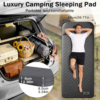 Self Inflating Sleeping Pad with Electric Pump, 3.15" Ultra-Thick Memory Foam Camping Sleeping Pad with Built-in Pillow, 4 Season Camping Mattress Pad, Camping Essentials Gear for Camp Travel Tent Car