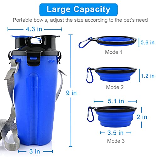 Dog Travel Water Bottle Collapsible Bowls, 2 in 1 Pet Food Container with Collapse Bowls, Outdoor Portable Water Bowls for Walking, Traveling, Camping and Hiking (Blue) - color: Blue