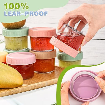 RowinsyDD 8 Pack Glass Baby Food Storage Containers, 2 oz Leakproof Baby Food Jars with Lids, Small Glass Food Containers for Infant Baby, Freezer Safe - size: 8P