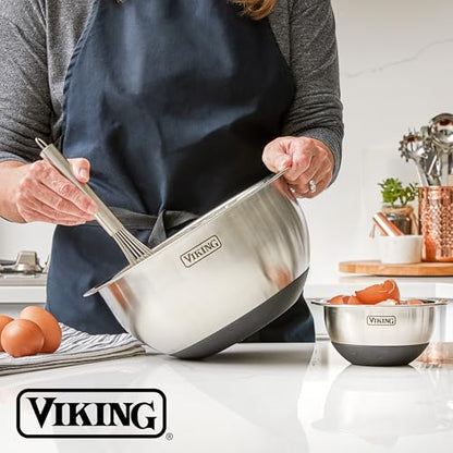 Viking Mixing Bowls Set, 10 Piece Stainless Steel Kitchen Cookware, Non-Slip Silicone Base, Includes Tight Fit Lids, Dishwasher Safe, Black - color: Black