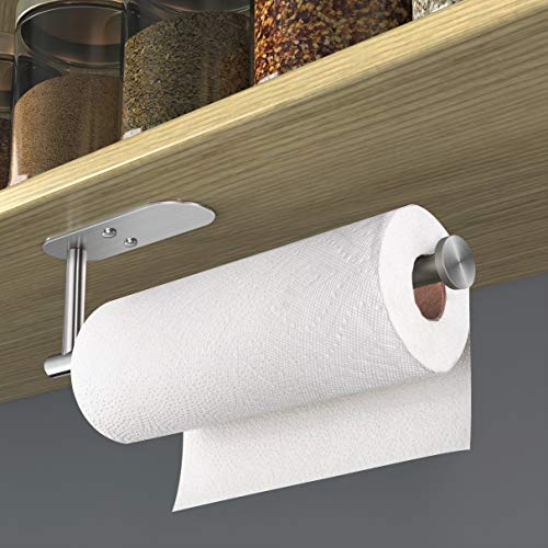 VAEHOLD Adhesive Paper Towel Holder Under Cabinet Mount, Wall Mounted Paper Towel Roll Holder for Kitchen Paper Towel, Stainless Steel（Silvery） - color: Silver