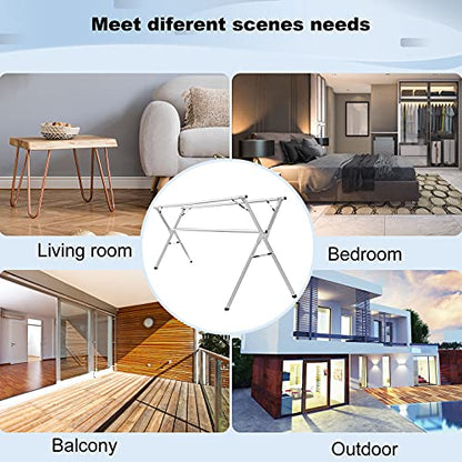 Sarahipe Sillars Clothes Drying Rack, 63 inches Laundry Drying Rack Clothing Foldable & Collapsible Stainless Steel Heavy Duty Clothing Drying Rack with Windproof Hooks for Indoor Outdoor - size: 63"