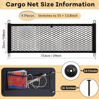 Frienda 2 Pcs Stretchable Small Cargo Net Pocket Boat Storage Mesh Net Elastic Automotive Storage Pouch with Mounting Screws and Hooks for Truck Car SUV Boats (29 x 9.8 Inches) - size: 29 x 9.8 Inches