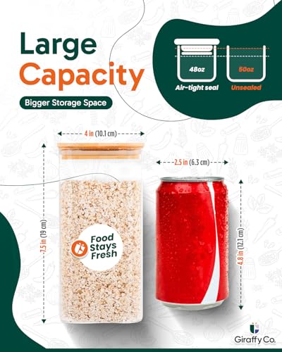 GIRAFFYCO Glass Food Storage Jars with Airtight Lids – Wide Mouth Pantry Containers, Thick BPA-Free Glass, Moisture & Insect Resistant, Customizable Labels Included – 80 oz (Set of 3) - size: Set of 3 - 80 oz