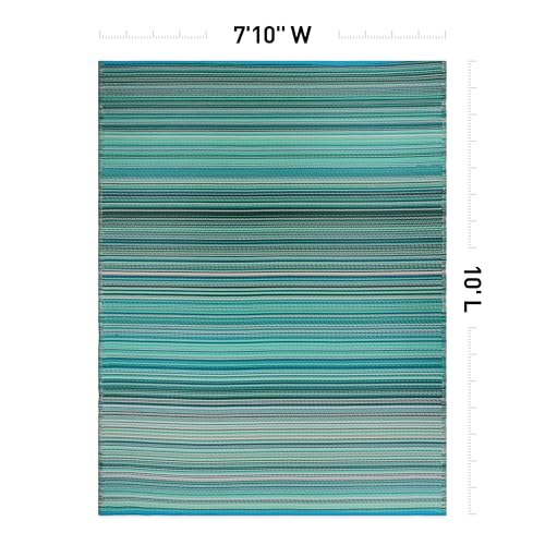 Rugshop Contemporary Stripe Reversible Crease-Free Waterproof Premium Recycled Plastic Outdoor Rugs for Patio,Backyard,RV,Deck,Picnic,Trailer,Beach,Camping Blue 7'10" x 10' - size: 7'10" x 10' (Rectangular)