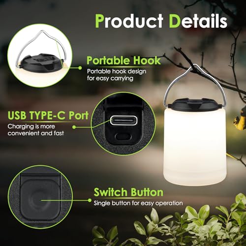 BOBKID LED Camping Lantern, Rechargeable Camping Light, 4 Modes Outdoor Flashlights Lanterns with 1000LM, Water Resistant Portable Emergency Camp Light for Hurricane Hiking Survival Kits - Black - color: Black