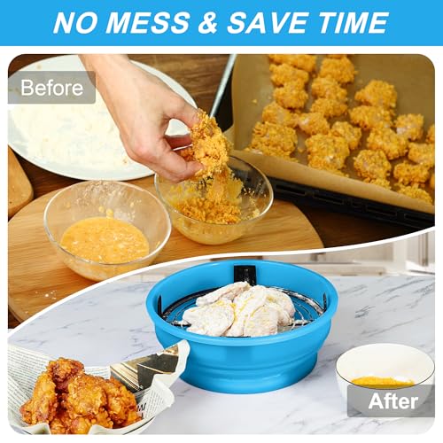 FJNATINH Collapsible Batter Bowl - Mess Free Better Breader Shaker Bowl with Lid Breading Shaker Container - Great for Fried Fish, Fried Chicken, Onion Rings, Wings,No Leak,Easy to Store,Sky Blue - color: Sky Blue