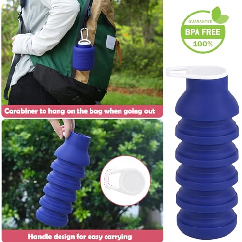 Collapsible Silicone Water Bottle 20oz - Foldable Travel Bottle Leakproof, BPA Free, Space Saving for Gym, Hiking & Travel, Dishwasher Safe(Includes carabiner and cleaning brush),dark blue - color: Darkblue