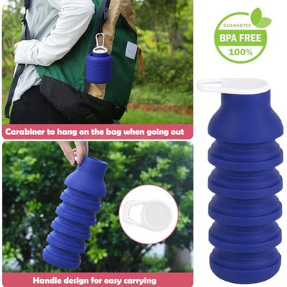 Collapsible Silicone Water Bottle 20oz - Foldable Travel Bottle Leakproof, BPA Free, Space Saving for Gym, Hiking & Travel, Dishwasher Safe(Includes carabiner and cleaning brush),dark blue - color: Darkblue
