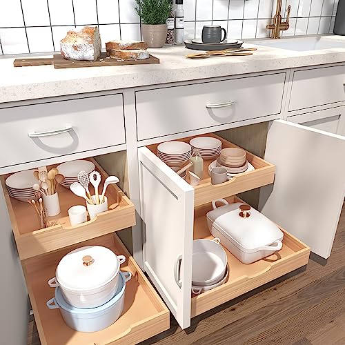 Pull Out Drawers for Kitchen Cabinets, Pull Out Cabinet Organizer, Fully Assembled Wood Cabinet Pull Out Drawer, Fast and Easy DIY Installation, 14”W x 21”D - size: 14”W x 21”D