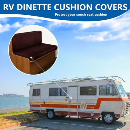 ANARACHON Leather Look RV Dinette Cushion Covers, Stretchable Camper Couch Cushion Covers Washable RV Bench Seat Cover for Travel Trailer Couch (2 Backrest Cover & 2 Bench Cover, 02 Red) - color: 02 Red, size: 2 Sets