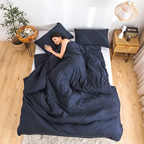 COTTEBED Dark Blue Queen Comforter Set with 2 Pillowshams, Ultra-Soft Bedding Comforter Sets for Full Bed Fluffy Washed Cotton Microfiber Alternative Down All Seasons Use (Dark Navy Blue,Full/Queen) - color: Dark Navy Blue, size: Full/Queen(Comforter Set)