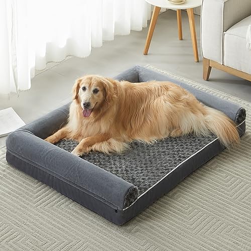 BFPETHOME Orthopedic Washable Dog Beds Large Sized Senior Dog for Comfy Sleeping with Removable Cover, Waterproof Big Soft Pet Couch Bed for Dogs Relax - color: Dark Grey, size: 42"l x 30"w x 7"th