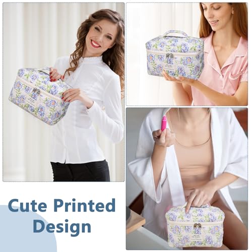 Gosect Large Makeup Bag, Cute Cosmetic Bag for Women Girls, Floral Coquette Aesthetic Toiletry Bag, Travel Make Up Organizer Bag (light blue) - color: 044Light Blue