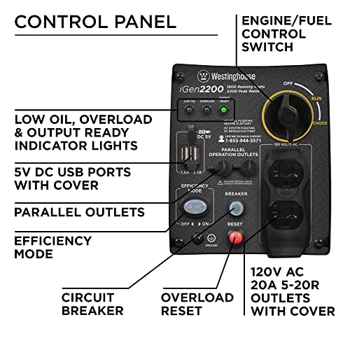 Westinghouse 2200 Peak Watt Super Quiet & Lightweight Portable Inverter Generator, Gas Powered, Parallel Capable, Long Run Time - style: 2200 Watts - Gas Only