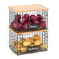keomaisyto 2 Set XL Stackable Wire Baskets with Bamboo Top- Pantry Organizers and Storage, Kitchen Organization Counter Storage Bins for Potato/Onion/Fruit/Vegetable/Produce, Under Sink Organizing - size: XL-17.28x13.15x8.43