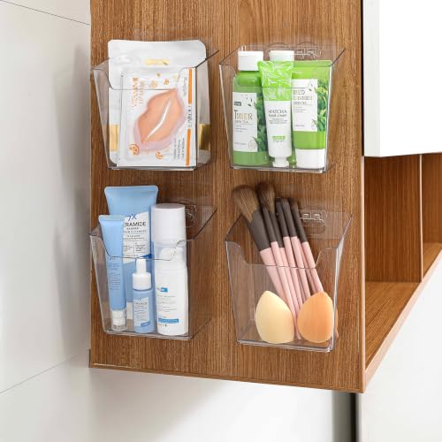Clear Cabinet Door Organizer Bathroom, 4 Pack Hanging Makeup Storage Brush Holder, Adhesive Storage Bin Versatile Vertical Wall Mount Caddy for Pantry Office Kids' Room Small Items Organization - color: 4 Pack, size: Small