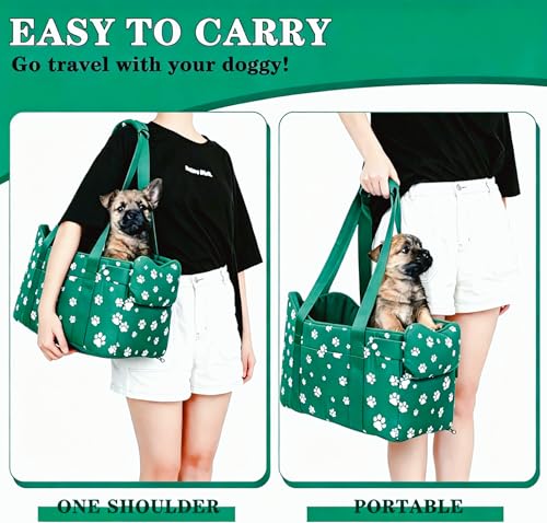 Center Console Dog Car Seat Safe Travel for Small Dogs Under 15 lbs Detachable Washable Pet Carrier with Storage Pockets & Safety Leash (Wilderness Green) - color: Wilderness Green