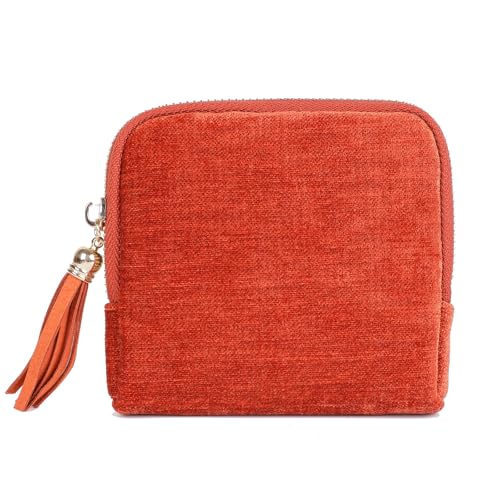ASINGYER Travel Jewelry Storage Bag for Women, Velvet Portable Jewelry Organizer with Tassel Zipper, Small Pouches for Bracelets Necklaces Rings Earrings, Wedding Gift for Women (orange) - color: orange