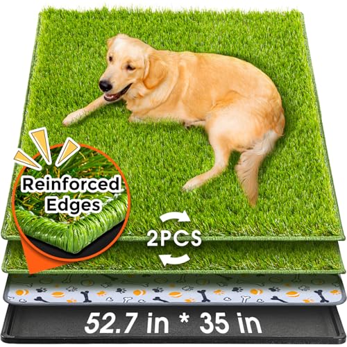Hompet Dog Grass Pad with Tray Large, 52.7"x35", 2 Reusable Artificial Turf for Dogs Potty, Waterproof Non-Slip Washable Pee Pads, Quickly Absorbency Portable Dog Litter Box for Indoor/Outdoor Use - color: Black, size: 52.7 x 35"
